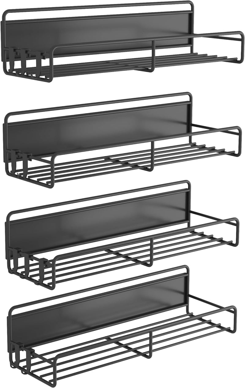 COVAODQ Kühlschrank Magnet Gewürzregal,4er-Pack magnetischer Gewürzregal-Organizer mit 10Haken,platz