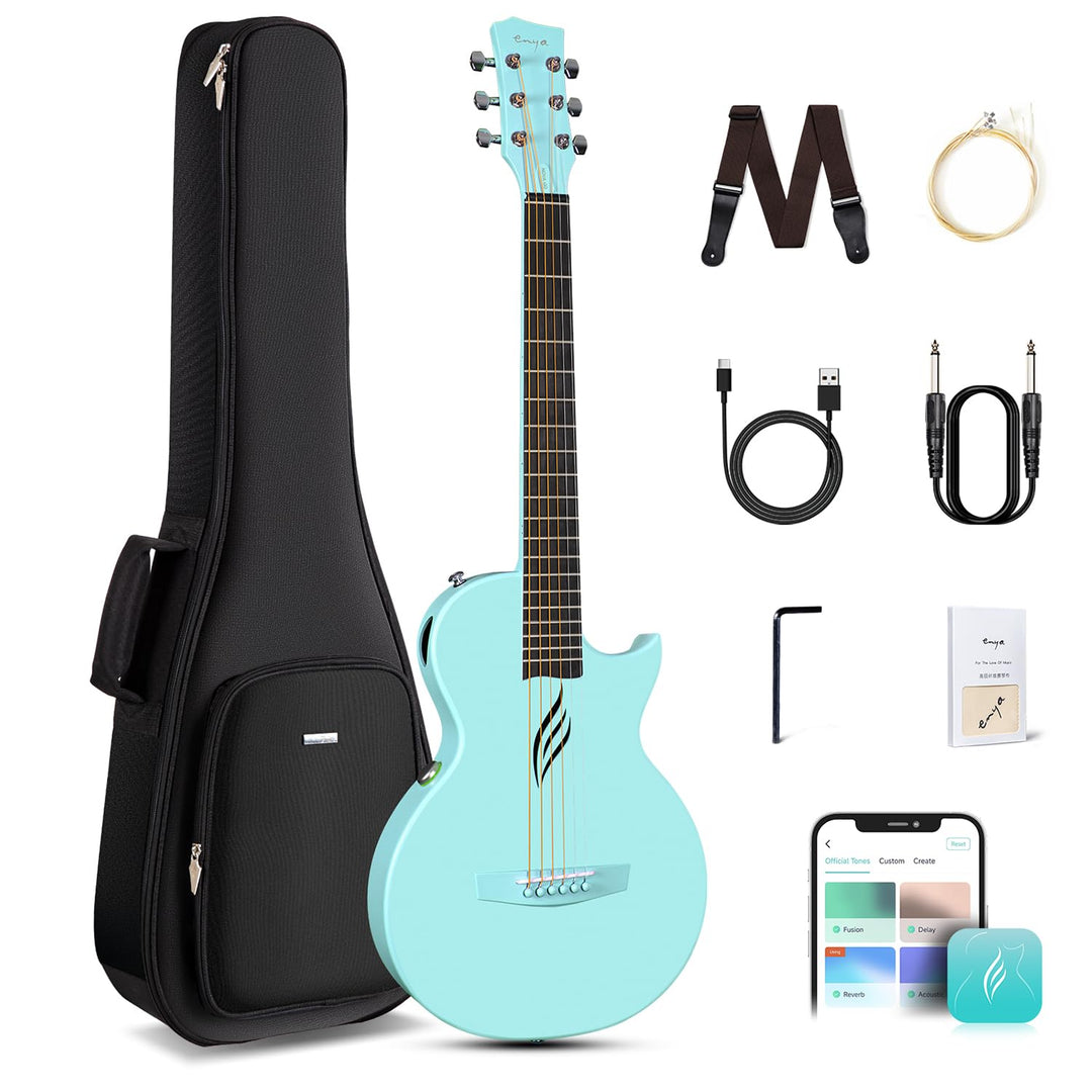 Enya E Gitarre Kinder Set - 35 Zoll Blau Nova Go SP1 Kohlefaser Akustik E-Guitar Beginner Kit mit Sm
