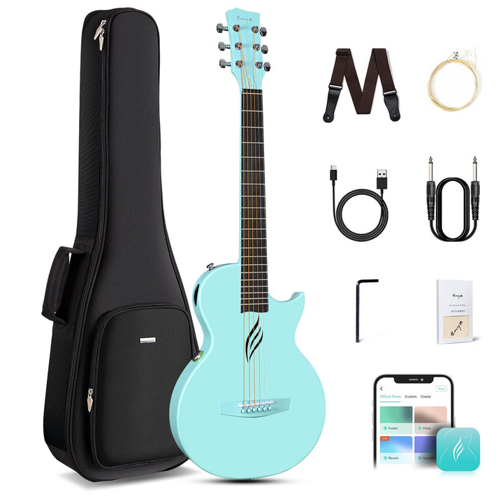 Enya E Gitarre Kinder Set - 35 Zoll Blau Nova Go SP1 Kohlefaser Akustik E-Guitar Beginner Kit mit Sm