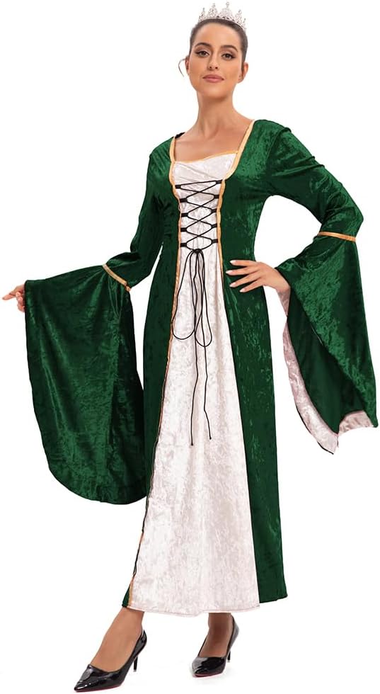 Damen Retro Mittelalter Kleid mit Trompetenärmel, Mittelalterliche Viktorianischen Königin Kleider R