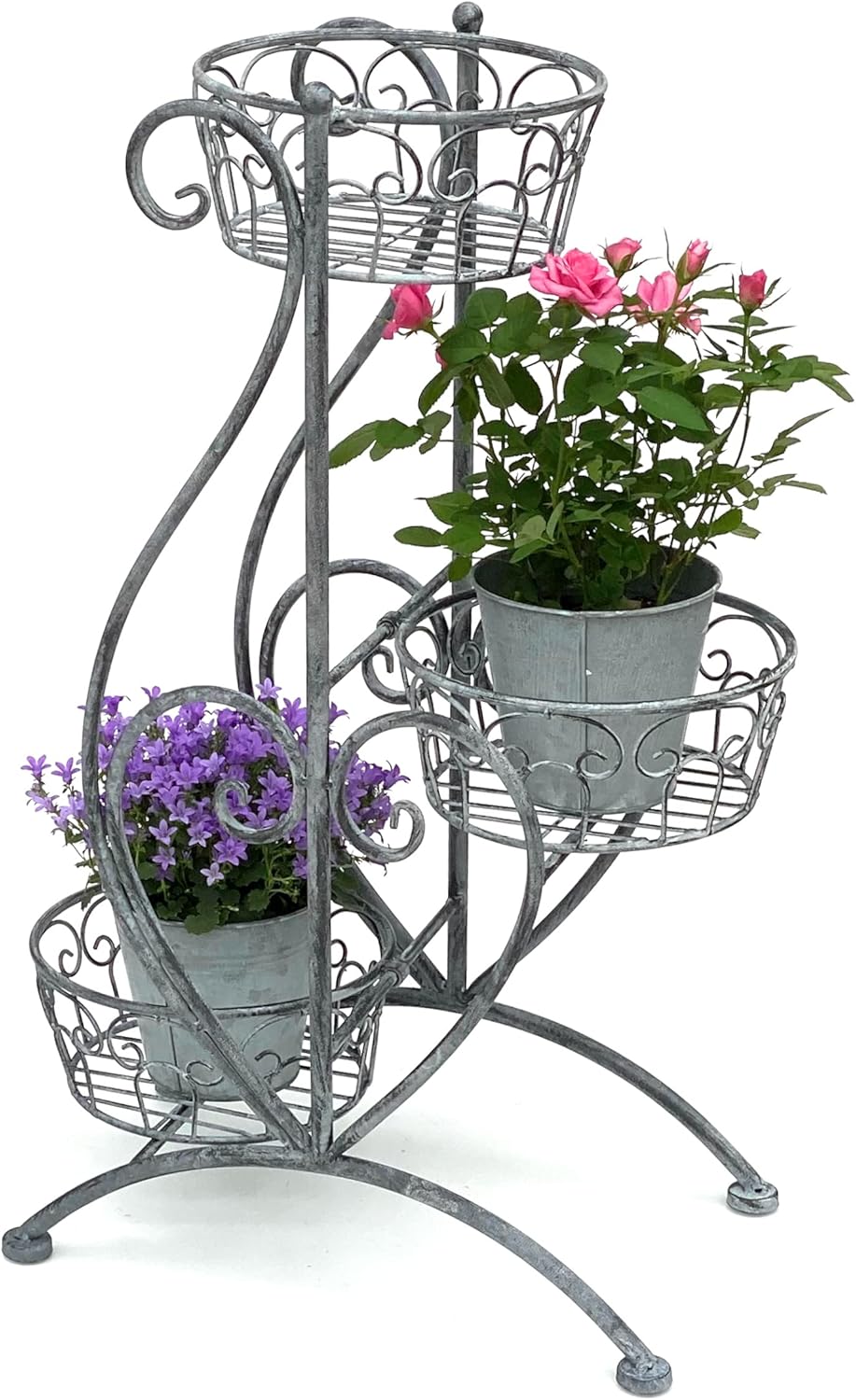DanDiBo Blumentreppe Metall Grau 75 cm Blumenständer mit 3 Ablagen 96011 Blumensäule Pflanzenständer