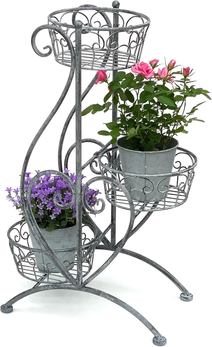 DanDiBo Blumentreppe Metall Grau 75 cm Blumenständer mit 3 Ablagen 96011 Blumensäule Pflanzenständer