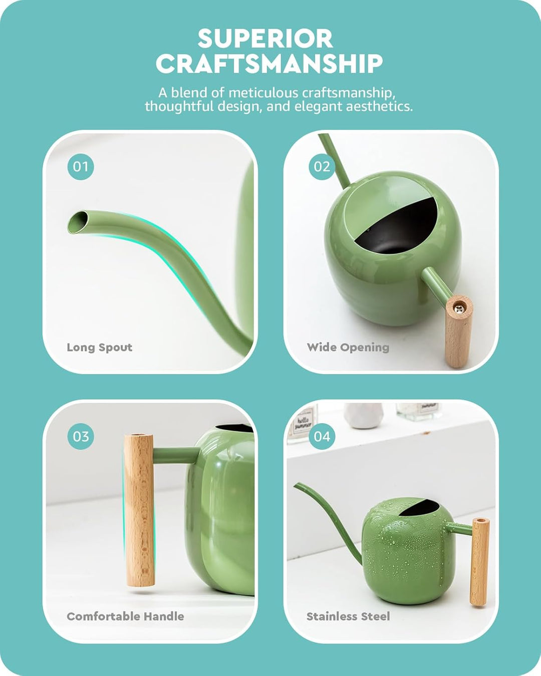 Baffect Giesskanne für den Innenbereich, 1,2 l, Edelstahl, Bonsai-Giesskanne mit glattem Griff, Meta