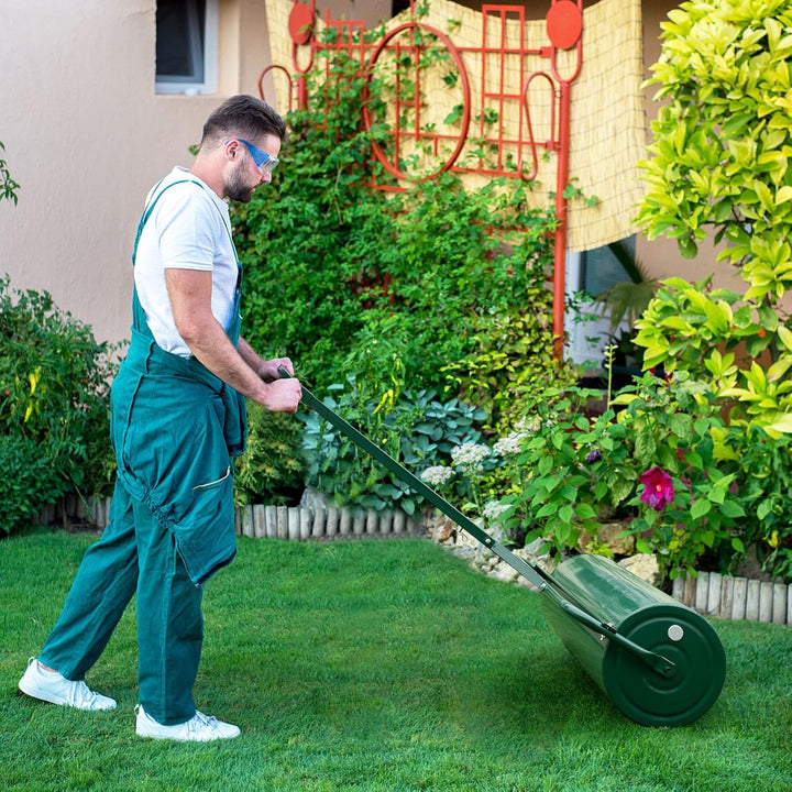 COSTWAY Rasenwalze befüllbar Wasser oder Sand, 63 L, Ø 30 cm x 99 cm, Bodenwalze mit Griff, Gartenwa
