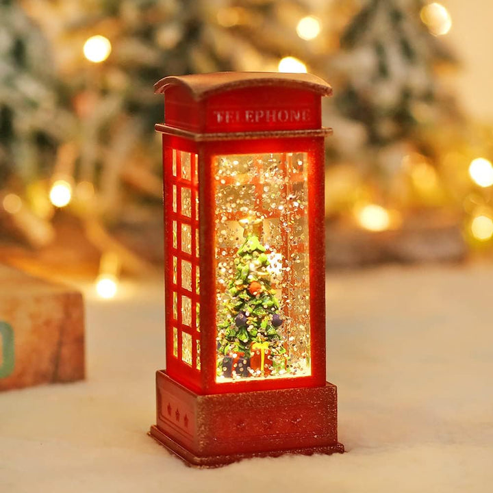 2 Stück Weihnachten Schneekugel Laterne LED Wasser Telefonzelle Weihnachtskugel Telefonkabine Orname