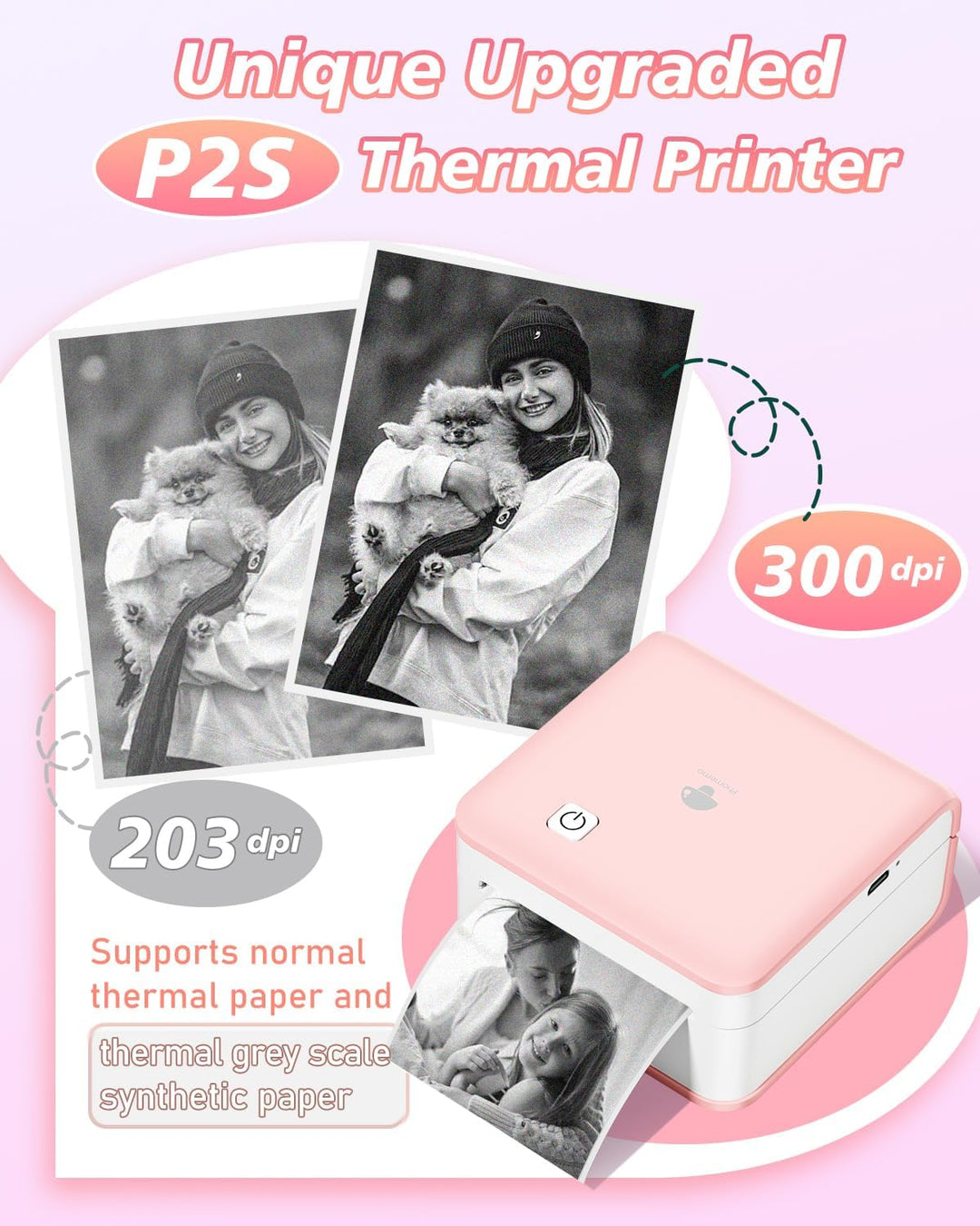 Phomemo Mini Thermodrucker – P2S Fotodrucker für Smartphone, Tragbarer Kabelloser Notizdrucker mit 3