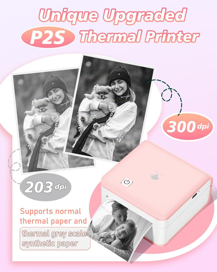 Phomemo Mini Thermodrucker – P2S Fotodrucker für Smartphone, Tragbarer Kabelloser Notizdrucker mit 3