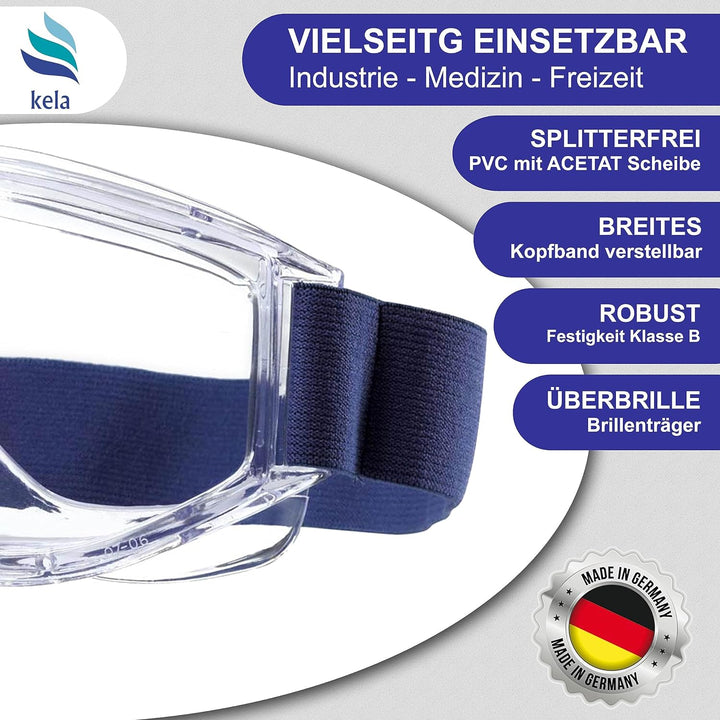 kela 4er Pack Vollsichtschutzbrillen ACE I 100% Made in Germany | Ventilation Anti Fog Beschichtung