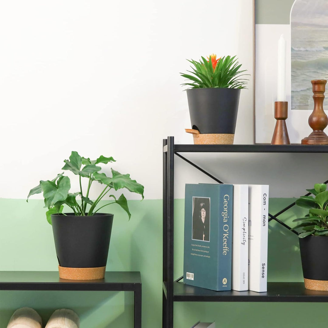 T4U 16.5cm Kunststoff Blumentopf mit Bewässerungssystem, 3er-Set Selbstbewässerung Übertopf mit Unte