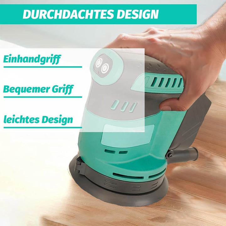 Akku Exzenterschleifer 125mm, Ersatz für Makita 18V Akku,Kabellose Elektroschleifer mit 12 pcs Schle
