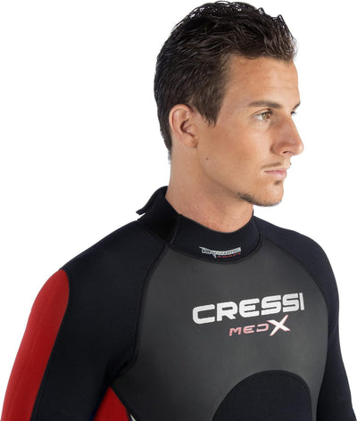 Cressi Med X Men's - Shorty Herren Neoprenanzug Premium Neopren 2.5 mm M/3 Schwarz/Rot/Silber, M/3 S