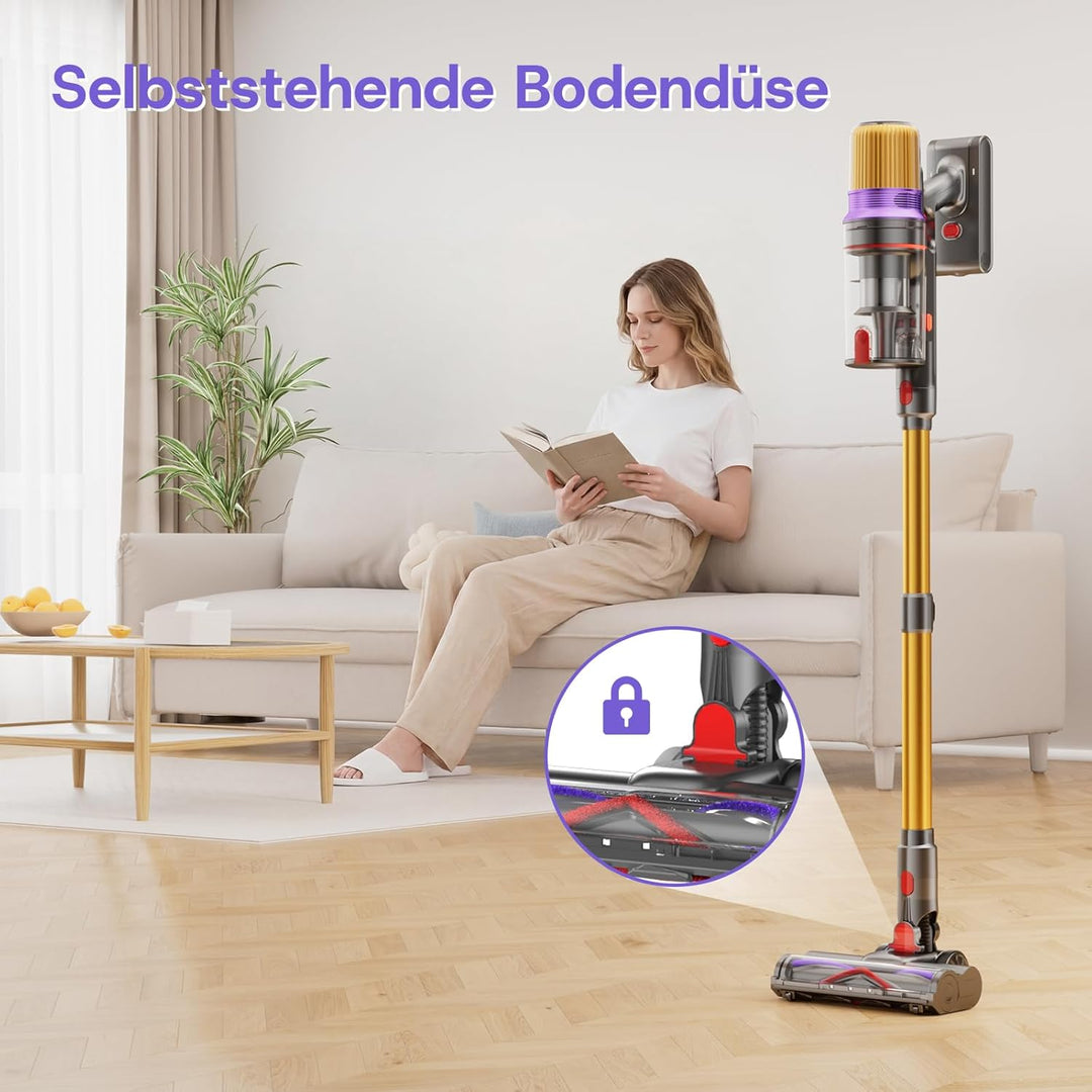 V16 Akku Staubsauger 600W/55Kpa/80Mins, Staubsauger Kabellos mit LED Touchscreen, Automatikmodus, An