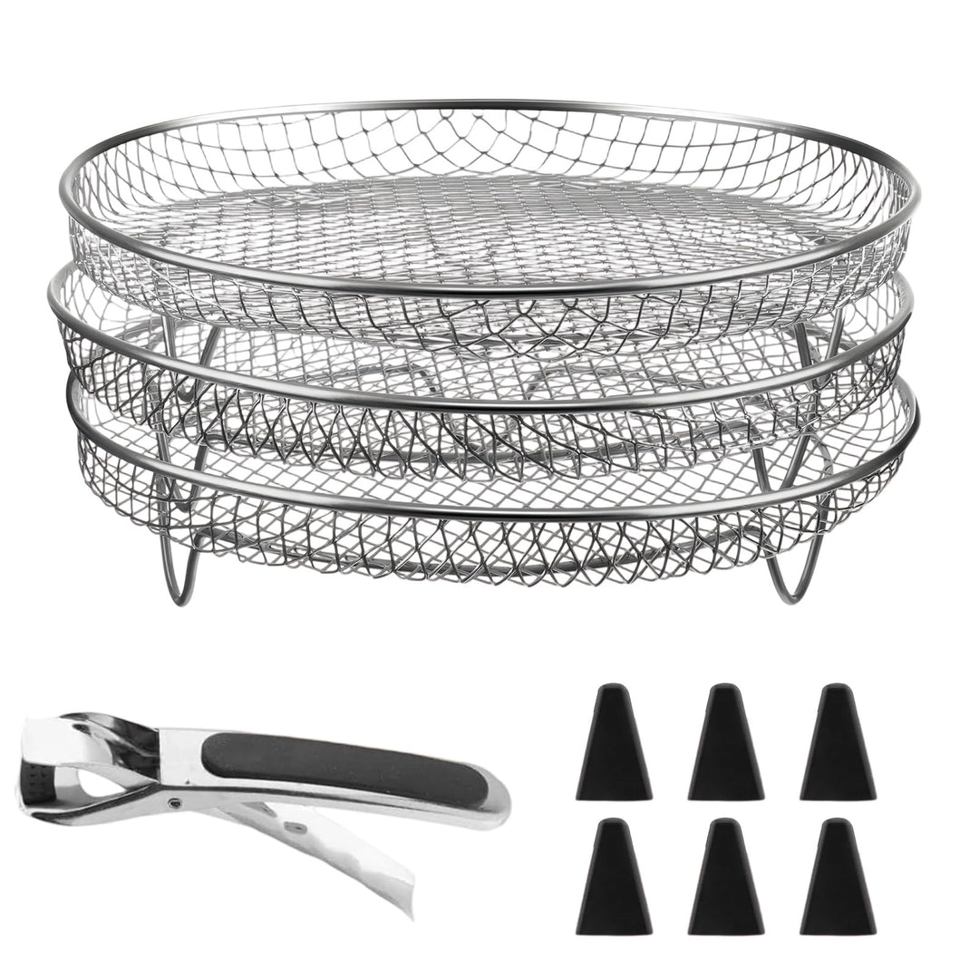 3-tlg. 304 Edelstahl Stapelbare Körbe für Airfryer, PHMING Gitter für Heissluftfritteuse, Heissluftf