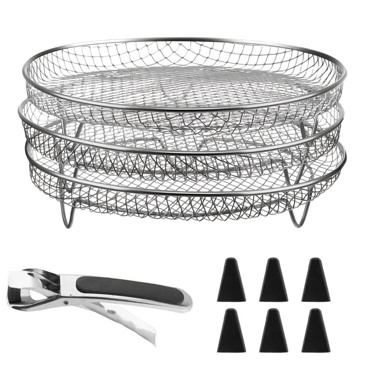 3-tlg. 304 Edelstahl Stapelbare Körbe für Airfryer, PHMING Gitter für Heissluftfritteuse, Heissluftf
