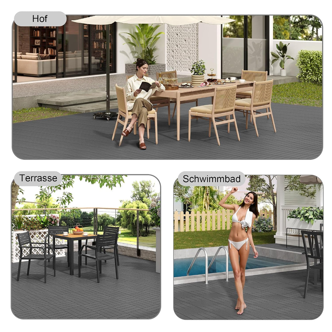 Laneetal WPC Fliesen 22er Set für 2 m², für Aussen Terrasse Balkon, Terrassenfliesen Klicksystem 30x