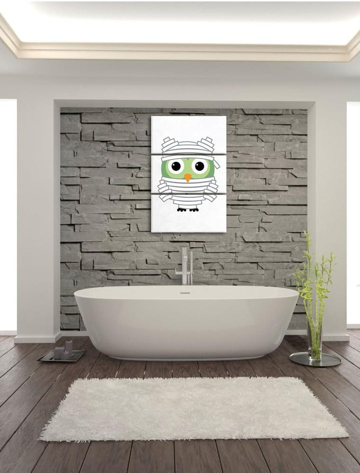 Pixxprint Lustige Mumien Eule als Leinwandbild/Grösse: 3 Teilig (120x80) cm/Wandbild/Kunstdruck/fert