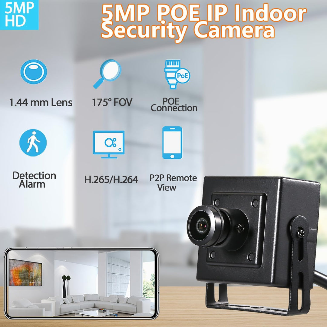 5MP POE IP-Kamera, 1,44mm Objektiv 175°Weitwinkel, P2P-Fernüberwachung Fisheye kleine Innenraum-Über