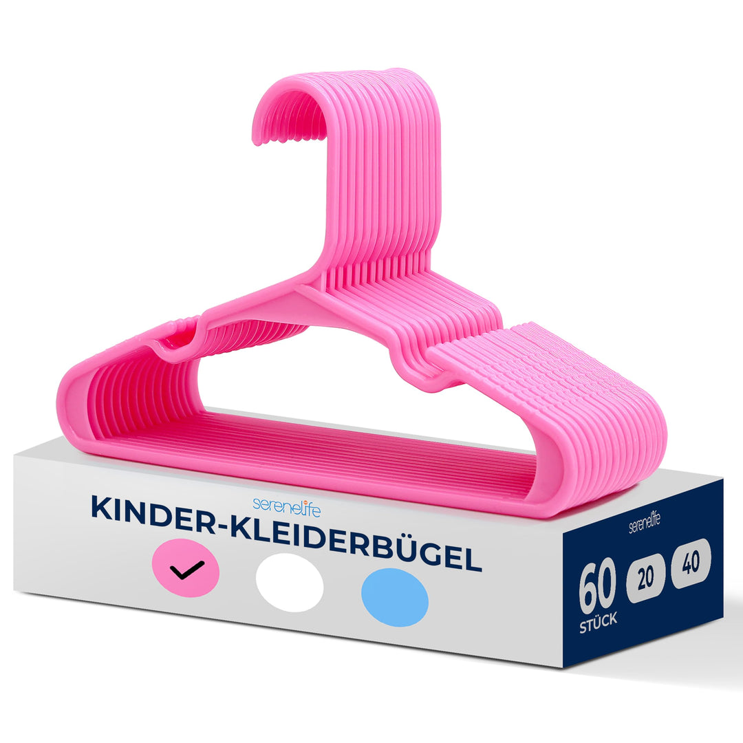 SereneLife Kinderkleiderbügel 60er Set – Kleiderbügel Kinder & Baby Kleiderbügel Kunststoff & rutsch