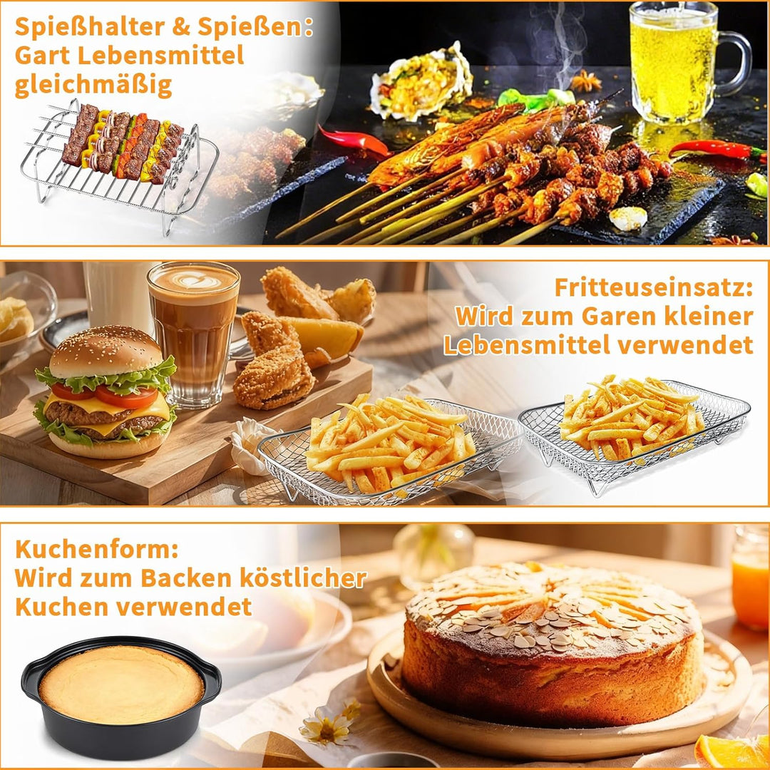 Hunnycook 17P Airfryer Zubehör für Ninja AF500EU Heissluftfritteuse, inklusive 1×10,4L+2×5,2L Airfry