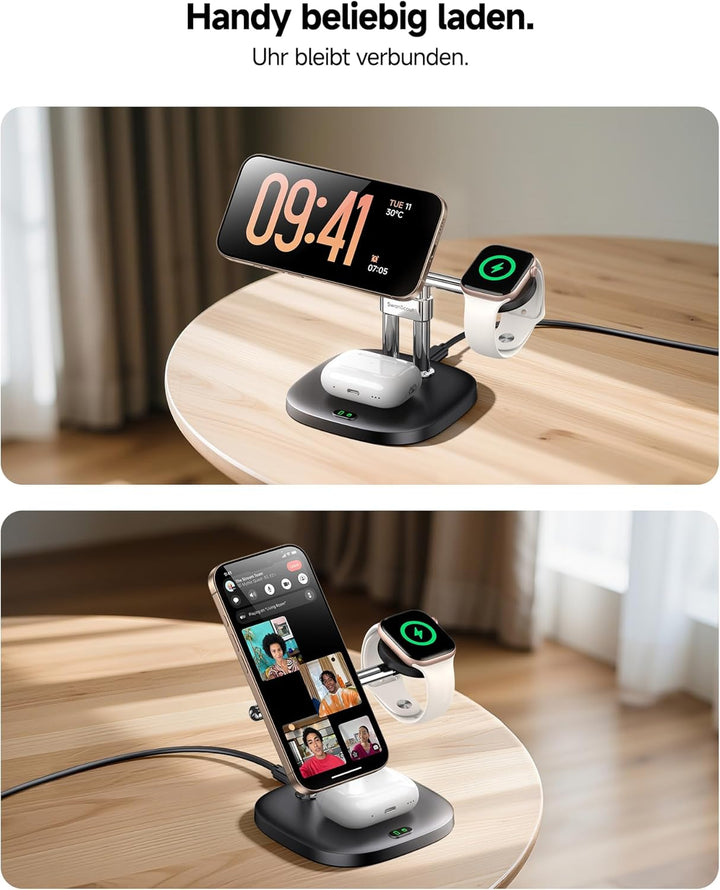 SwanScout Magnetische Ladegerät, 3 in 1 Induktive Ladestation für iPhone 17/Air/16/15/14/13/12, Wire