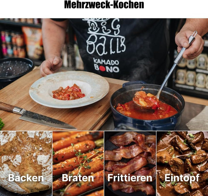 Schmortopf Gusseisen Topf - Emaillierter Gusseisentopf mit Deckel und breite Griffe für Küche, Backe