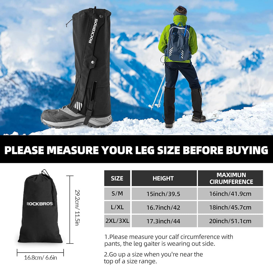 ROCKBROS Gamaschen Wasserdicht Warm Regengamaschen Schnee Gaiters zum Outdoor Wandern, Schneewandern