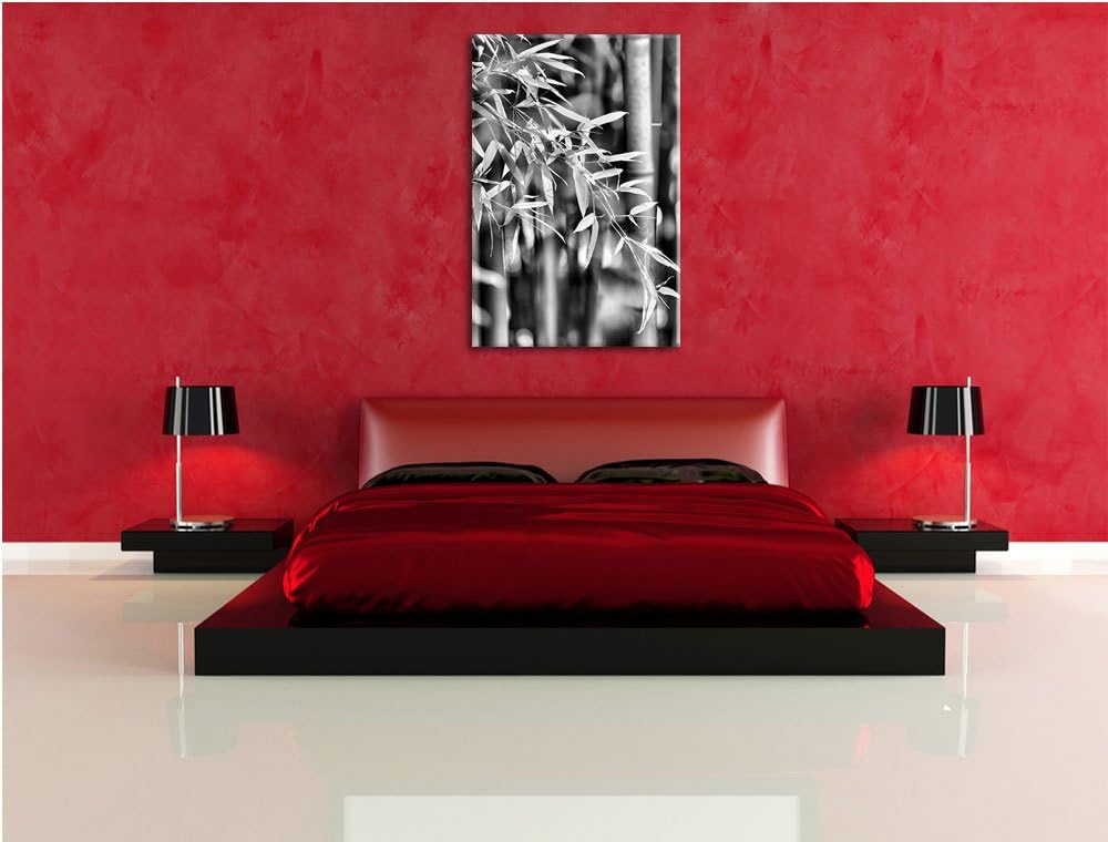 Pixxprint Bambus mit Blättern als Leinwandbild/Grösse: 100x70 / Wandbild/Kunstdruck/fertig bespannt,