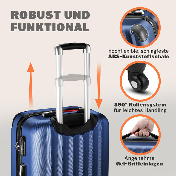 Monzana® Koffer Baseline Handgepäck ABS Hard Case Gehäuse gummierte Rollen Teleskopgriff Zahlenschlo
