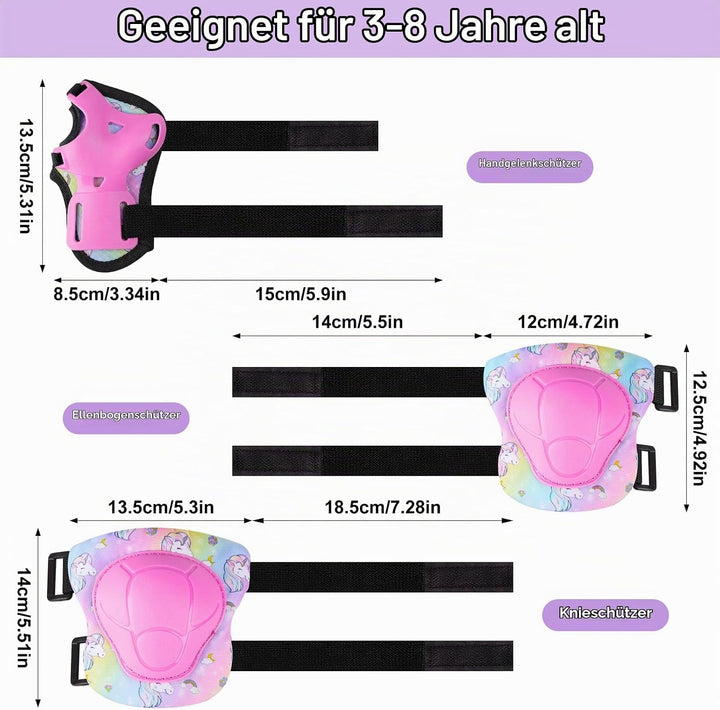 MHJY Knieschoner Kinder Protektoren Set 7 IN 1 Schoner Inliner Kinder, Einhorn Knie und Ellenbogensc