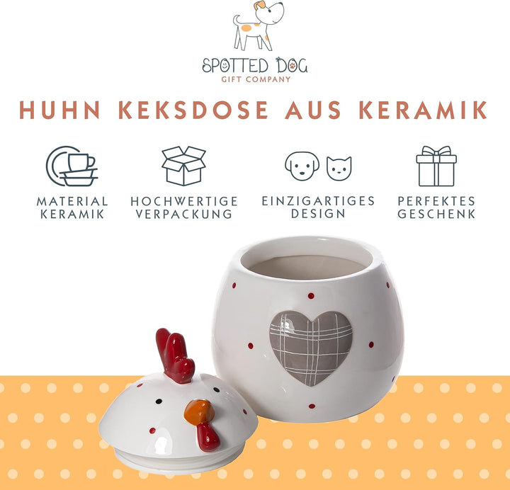 SPOTTED DOG GIFT COMPANY - Keksdose Keramik, Vorratsdose 1.9L mit Deckel, Hühner Huhn Deko und Gesch