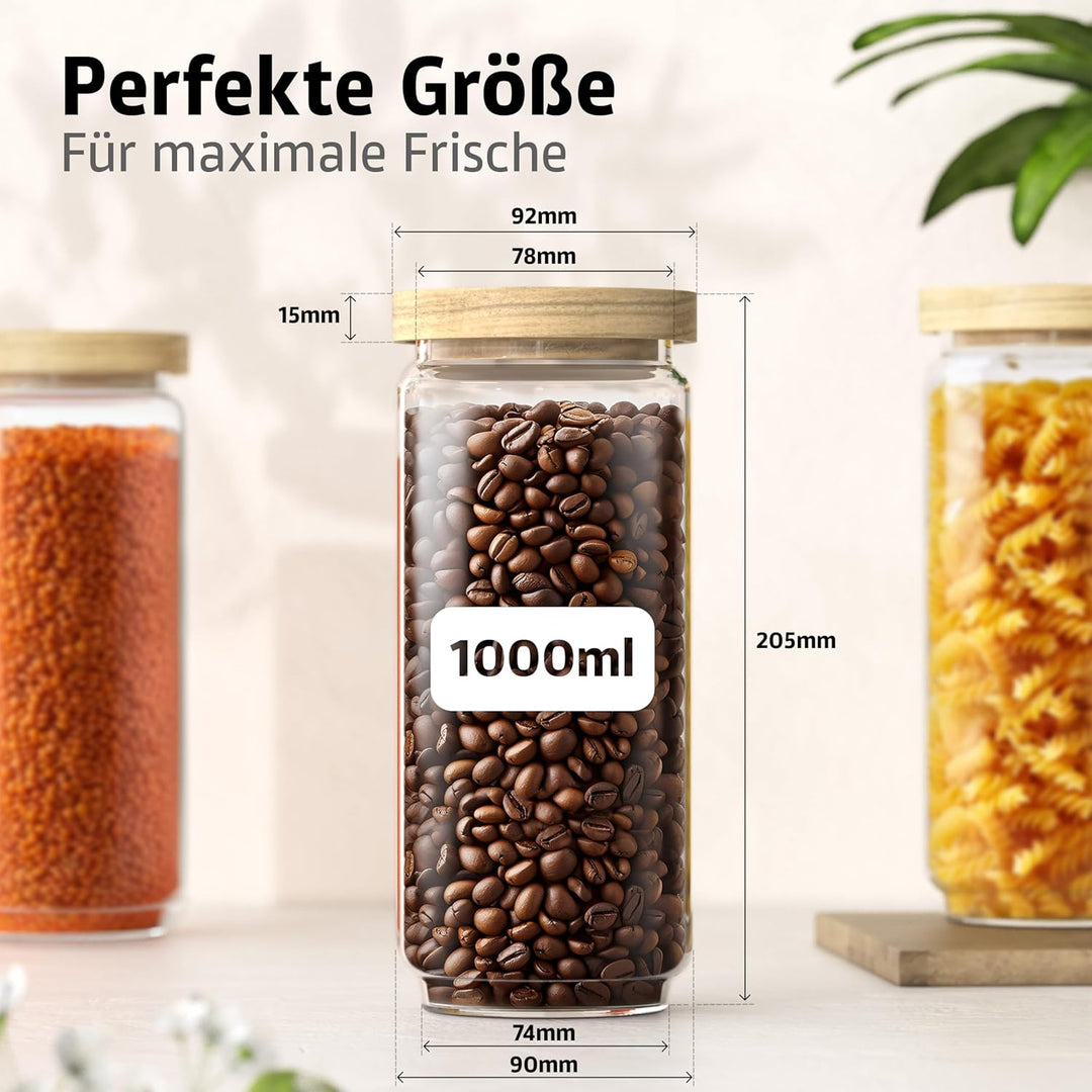 ElbFuchs® Vorratsgläser mit Deckel luftdicht | 3x 1000ml [BPA-FREI & MOTTENSICHER] Vorratsdosen aus