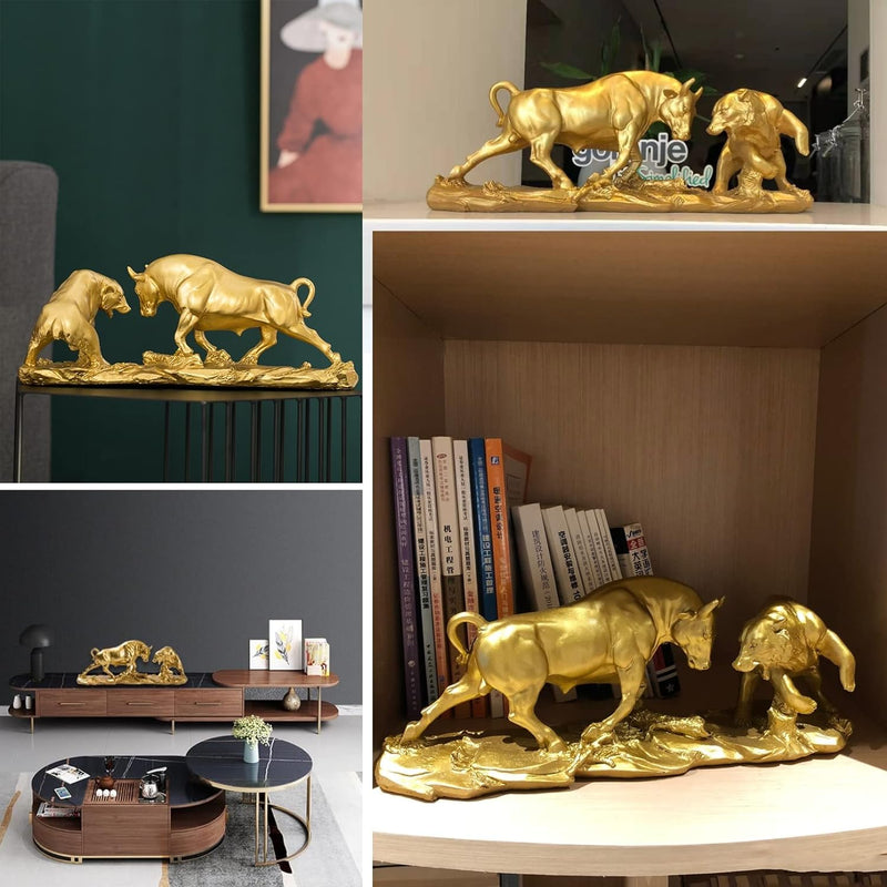 Cutfouwe Wall Street Bull & Bear Schlacht Harz Statue,Abstrakte Figur-Bull Bear Fight Financial Brok