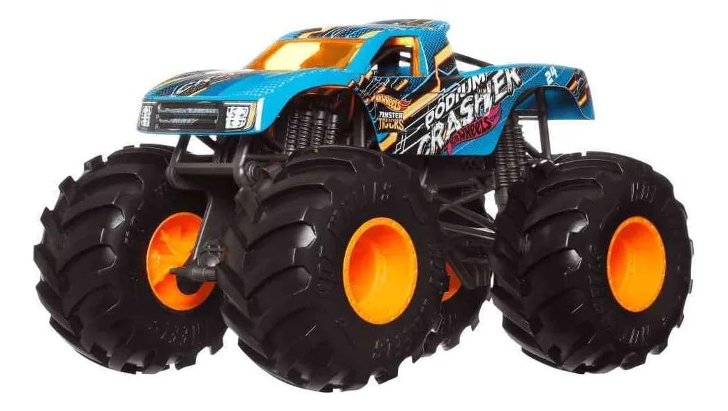 Mattel Hot Wheels Monster Trucks Podium Crasher, Blau [Massstab 1:24 Druckguss] Oversized