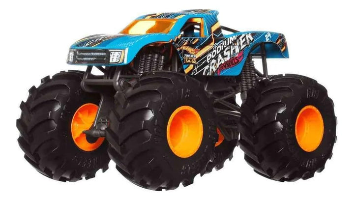 Mattel Hot Wheels Monster Trucks Podium Crasher, Blau [Massstab 1:24 Druckguss] Oversized