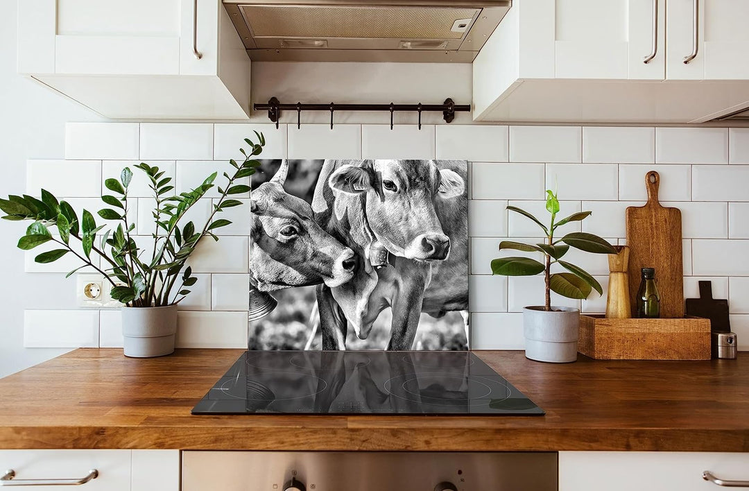 Kühe auf der Weide Herdabdeckplatte & Spritzschutz aus Echtglas | Für Herd-Kochfelder | 60x52 cm