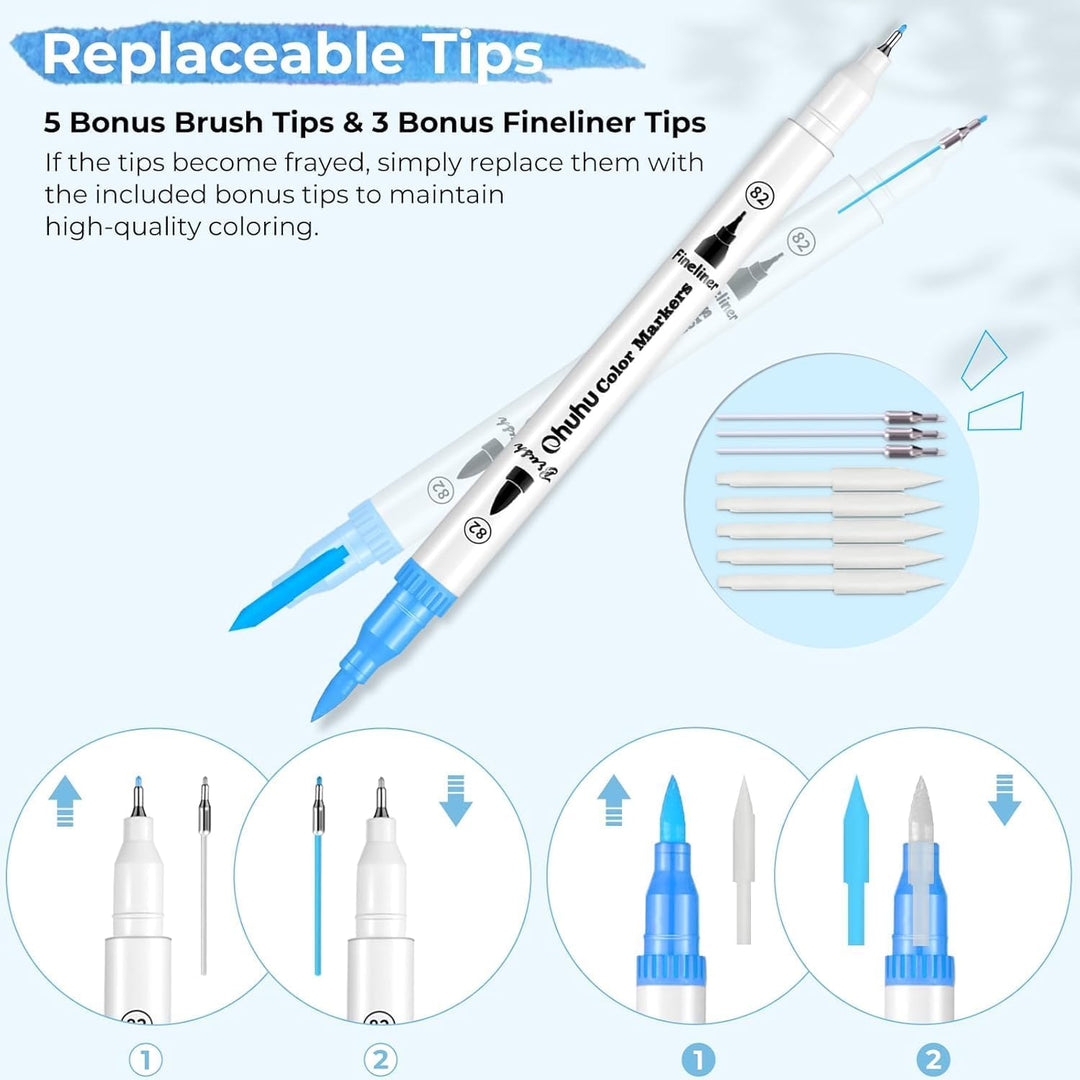 Ohuhu Filzstifte, Dual Brush Pen Set Pinselstifte Aquarell Stifte Doppelspitze Filzstifte für Erwach