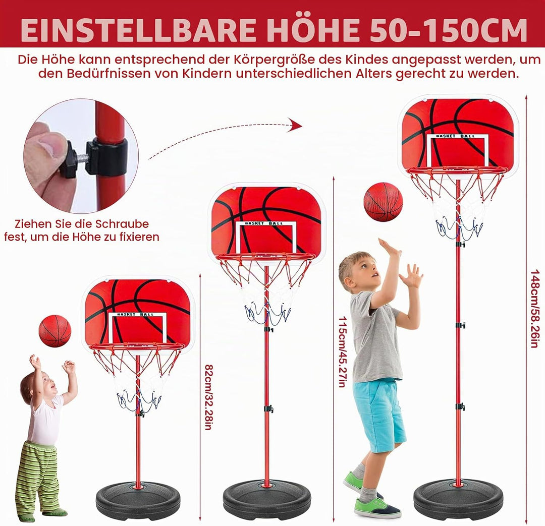 Basketballkorb Outdoor für Kinder,Inkl.2X Netze,3X Basketball,Pumpe &amp; Installationstools,50–150cm Hö