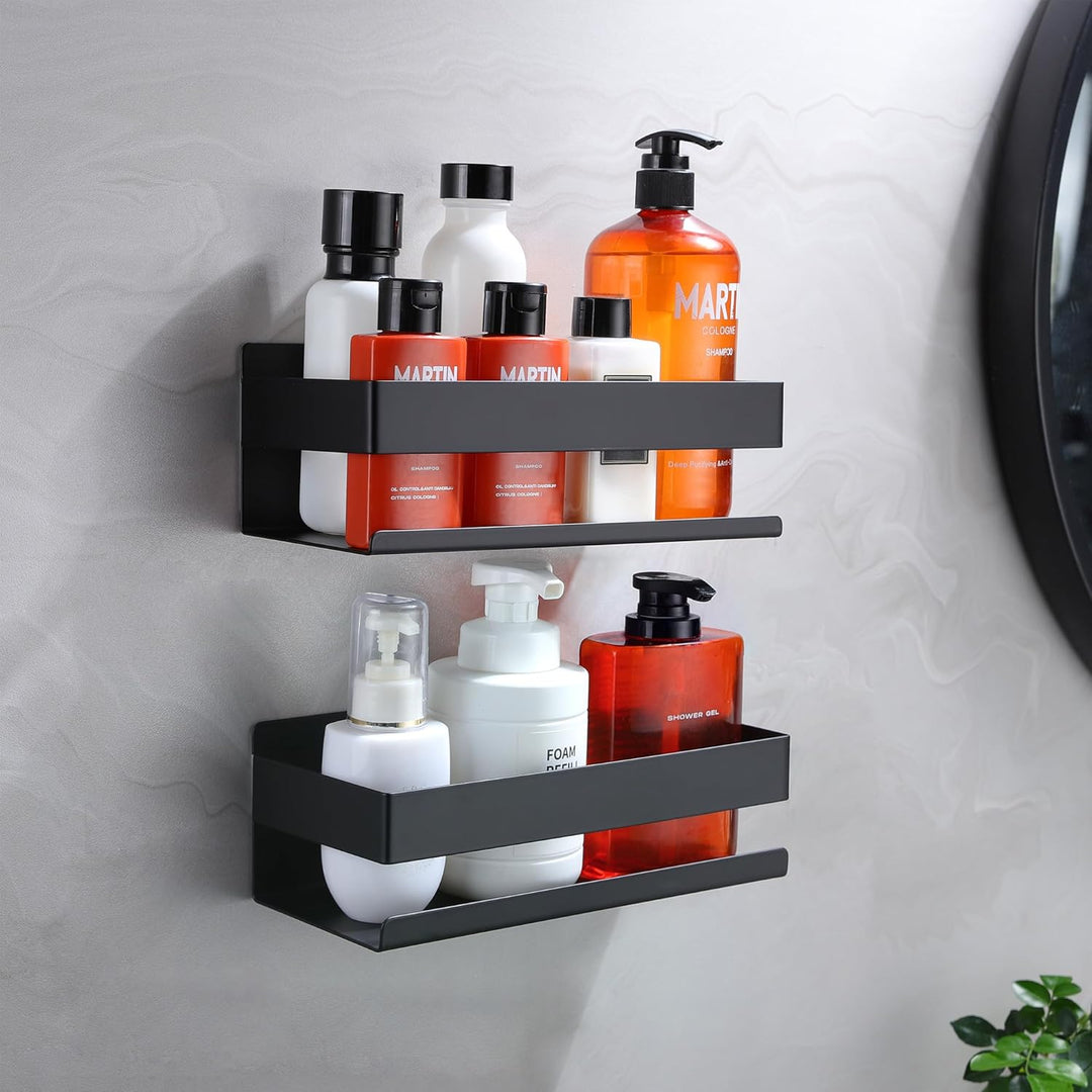 Cooeco Duschablage Ohne Bohren Schwarz 2 Stück, Badezimmer Regal Ohne Bohren uschregal Badregal Ohne