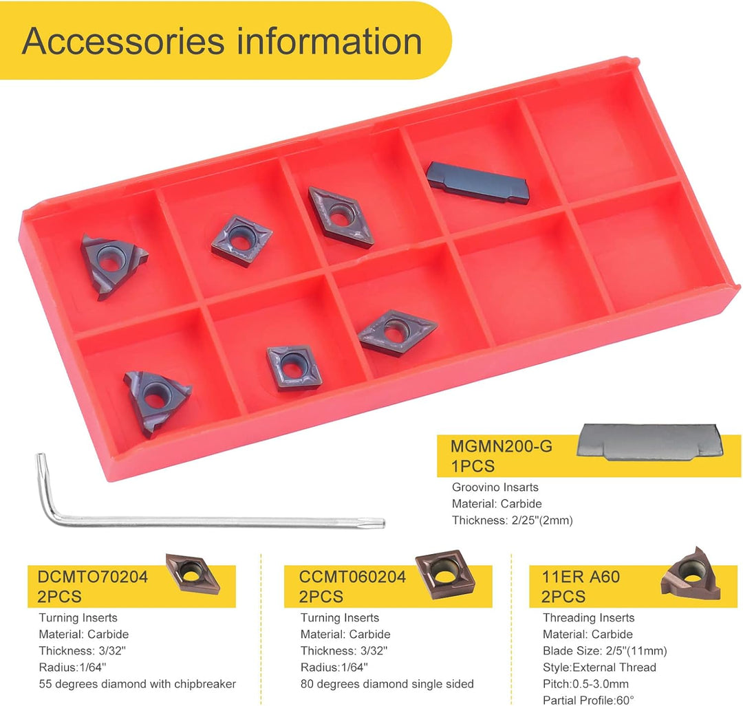 MIRTHBUY 10 x 10 mm Schaft, Drehmaschine, Bohrstange, Hartmetalleinsätze, Drehwerkzeughalter-Set mit