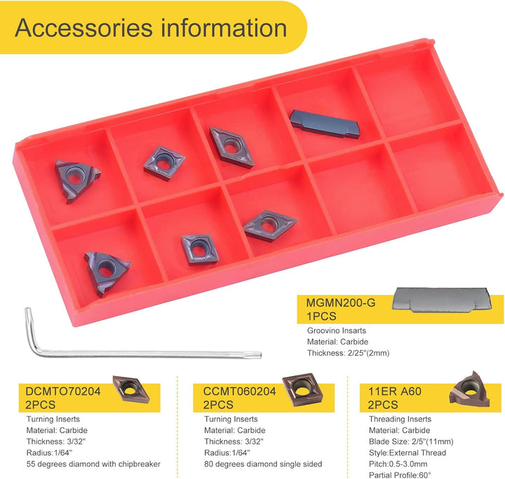 MIRTHBUY 10 x 10 mm Schaft, Drehmaschine, Bohrstange, Hartmetalleinsätze, Drehwerkzeughalter-Set mit