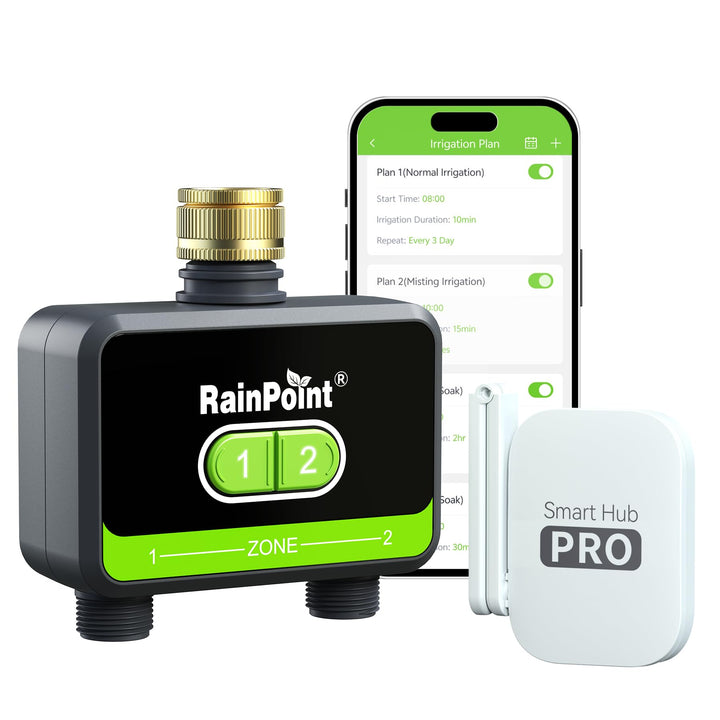 RAINPOINT Bewässerungscomputer WLAN 2 Ausgänge, Messingeinlass, Automatische Garten Bewässerungsuhr