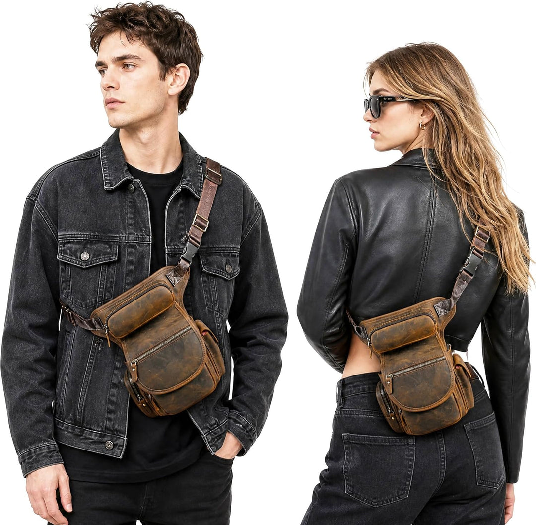 Herren Canvas + Leder Motorrad Reiten Tasche Beinbeutel Beintasche Aussenbeintasche Hüfttasche Drop