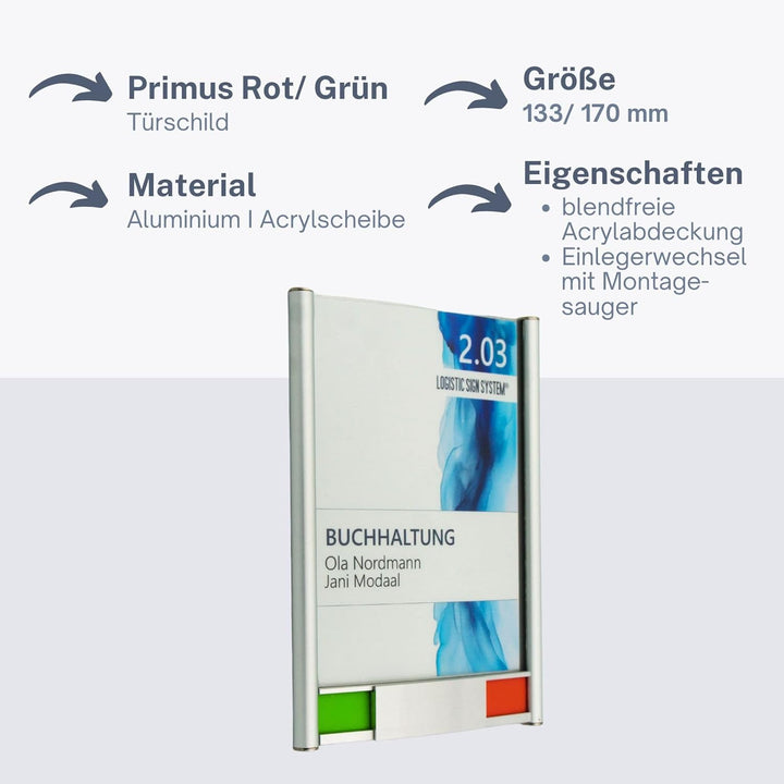Logistic Sign System Türschild Primus 133/170 mit Frei/Besetzt-Anzeige, Rot/Grün- Anzeige