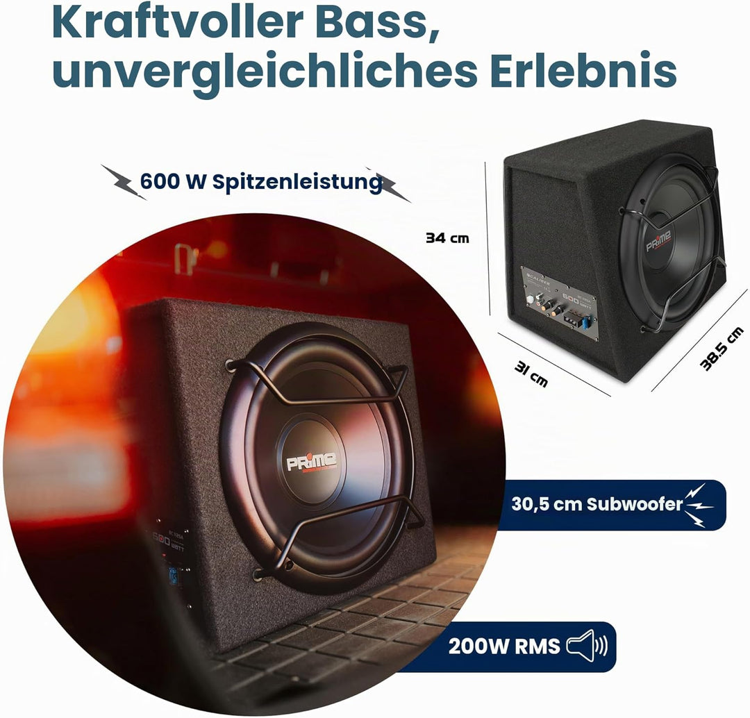 Caliber Auto Lautsprecher Set - Subwoofer Auto Set mit Verstärker 600W - 200W RMS - Schwarz - 12 Zol