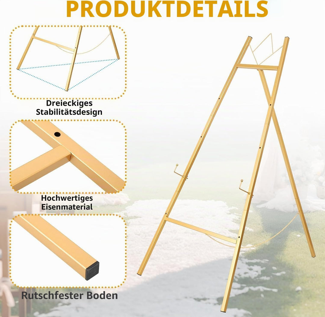 Gold Staffeleiständer für Schild,4-Tier Heavy Duty Metall Freistehende Verstellbare Staffelei Hochze