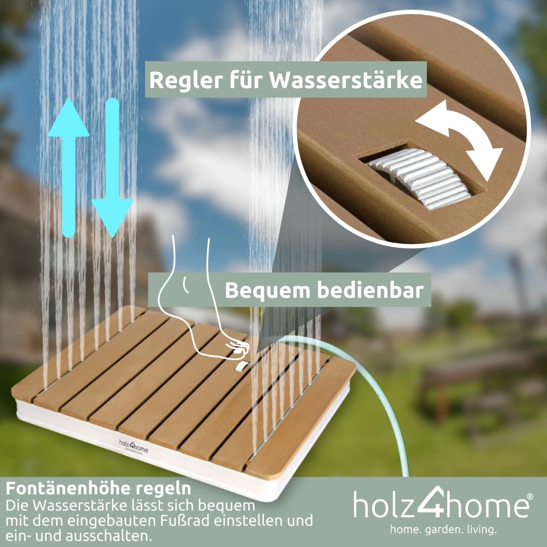 holz4home® Bodendusche als Gartendusche oder Pooldusche I Eckig aus WPC und Aluminium I Höhenverstel
