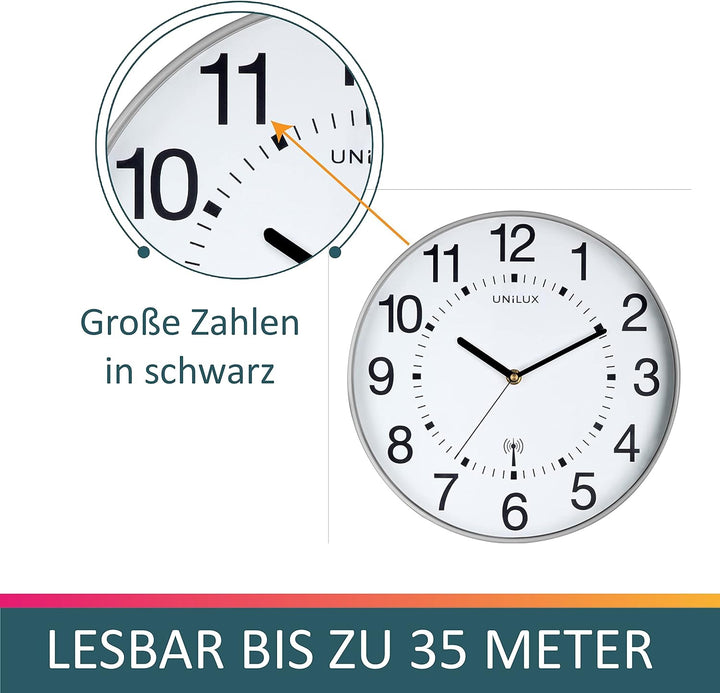 Unilux Funk-Wanduhr Maxi Wave, 30cm, schwarz, Schwarz