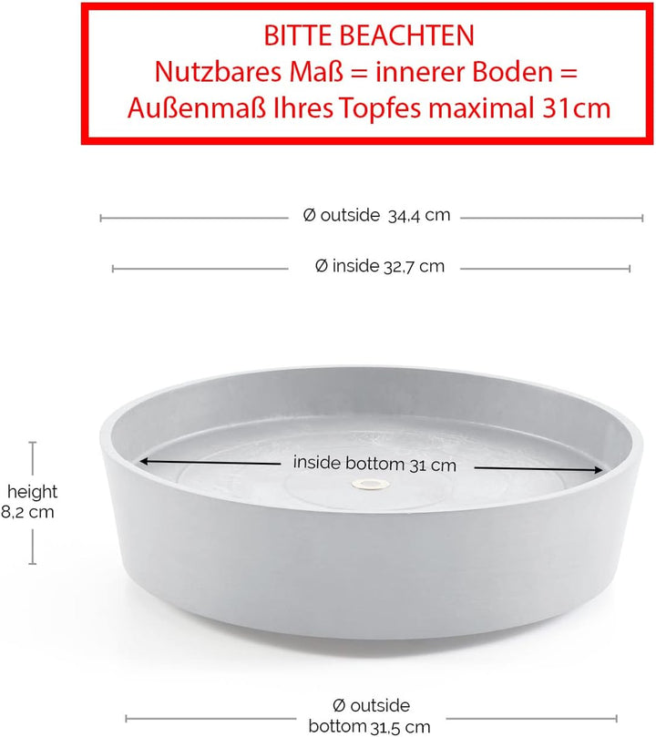 ECOPOTS Untersetzer rollbar für Blumentopf Amsterdam Dunkel Grau Durchmesser innen 31 cm/aussen 34 c