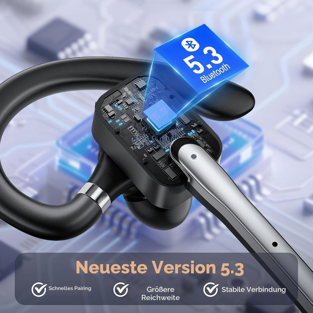 Bluetooth Headset mit Mikrofon, V5.3 Wireless Freisprech Headset Bluetooth mit Dual Mic &amp; Mute Funkt