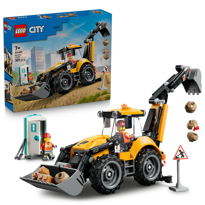 LEGO City Gelber Baggerlader - Baufahrzeug Spielzeug - Traktor mit 2 Minifiguren, funktionierender F
